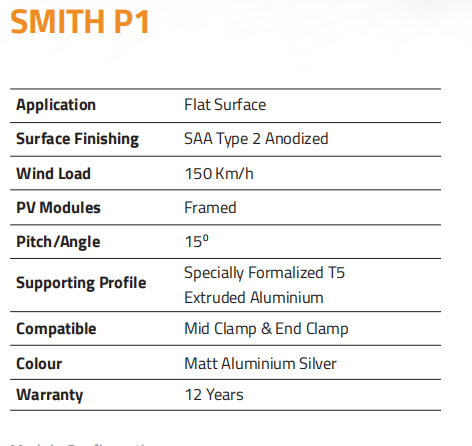 BHS Aluminium Smith P1 Solar Structure with clamps (Set of Two Legs)