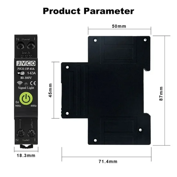 JVCO 13in1 63A WIFI Smart Switch with Monitoring and Protection